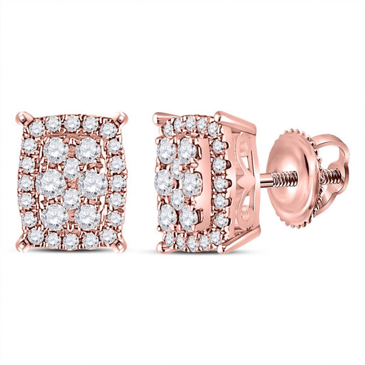 14k Rose Gold Round Diamond Rectangular Cluster Earrings 1/4 Cttw