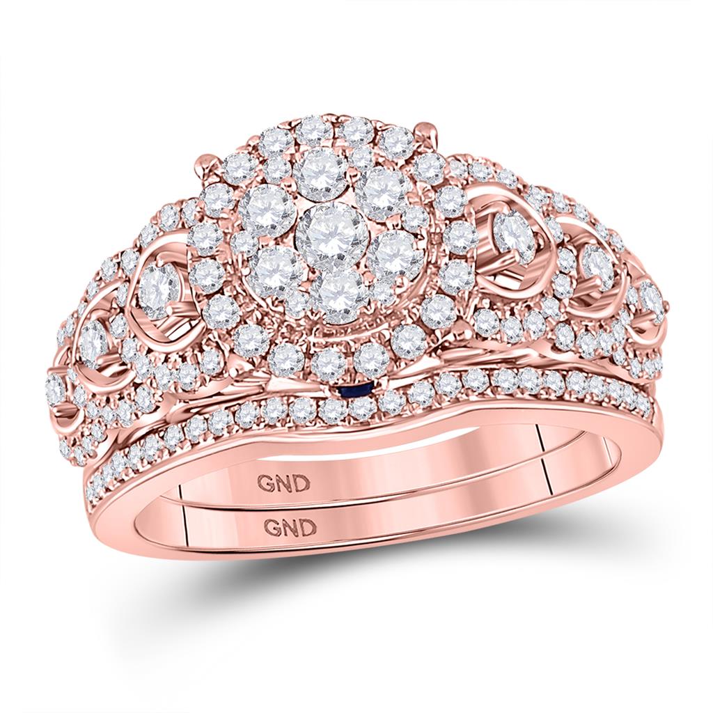 14k Rose Gold Round Diamond Vintage Bridal Wedding Ring Set 1 Ctw