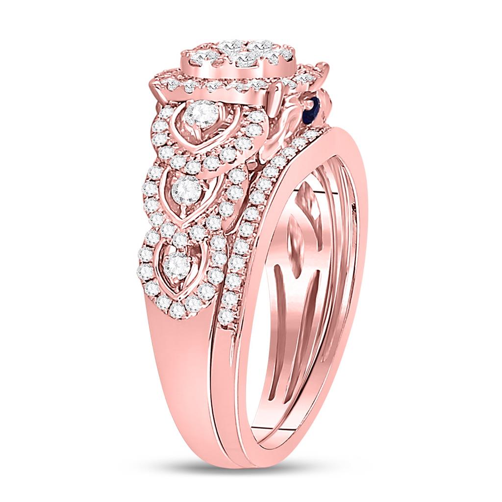 14k Rose Gold Round Diamond Vintage Bridal Wedding Ring Set 1 Ctw