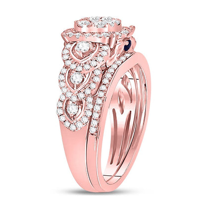 14k Rose Gold Round Diamond Vintage Bridal Wedding Ring Set 1 Ctw