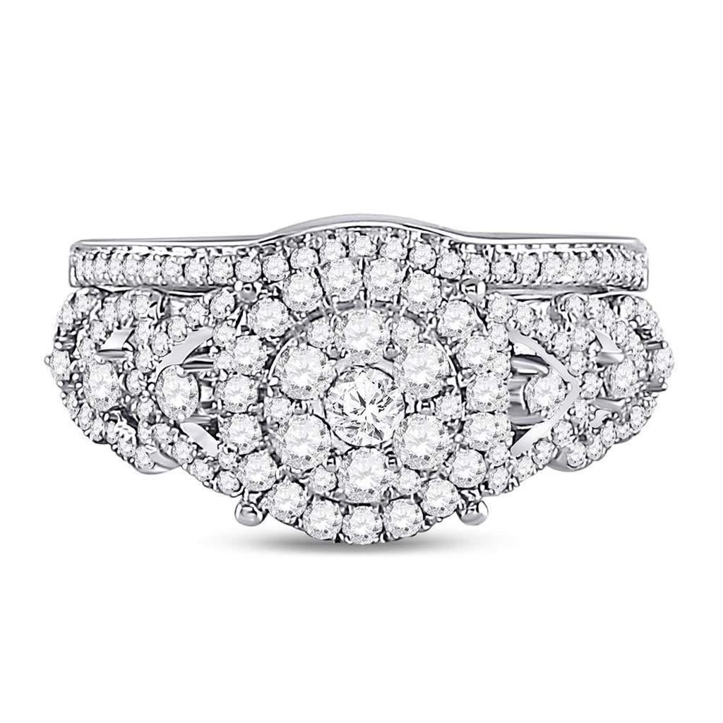 14k White Gold Round Diamond Bridal Wedding Ring Set 1 Cttw