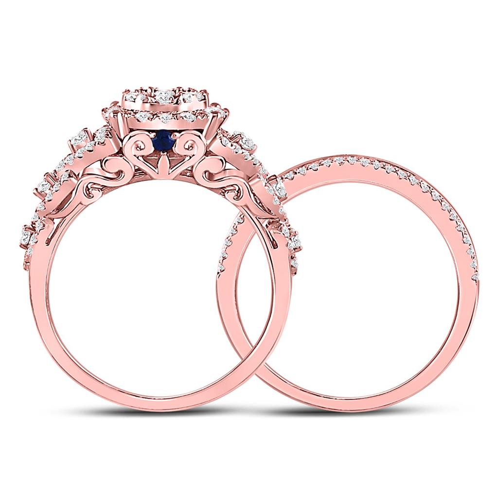 14k Rose Gold Round Diamond Vintage Bridal Wedding Ring Set 1 Ctw