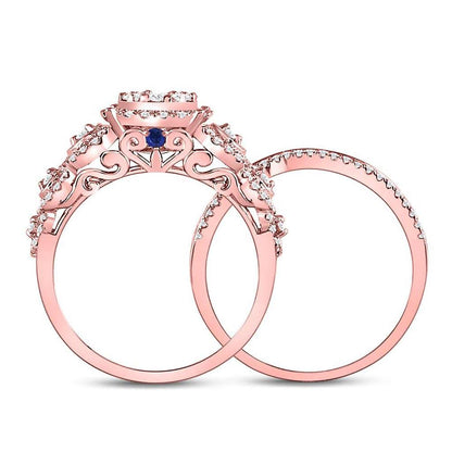 14k Rose Gold Round Diamond Vintage Bridal Wedding Ring Set 1 Ctw