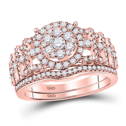 14k Rose Gold Round Diamond Vintage Bridal Wedding Ring Set 1 Ctw