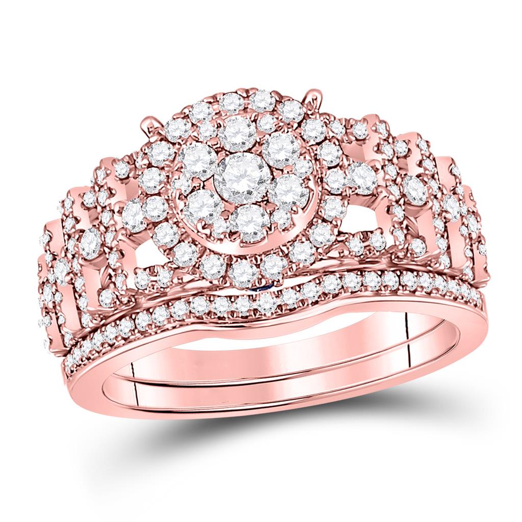 14k Rose Gold Round Diamond Vintage Bridal Wedding Ring Set 1 Ctw