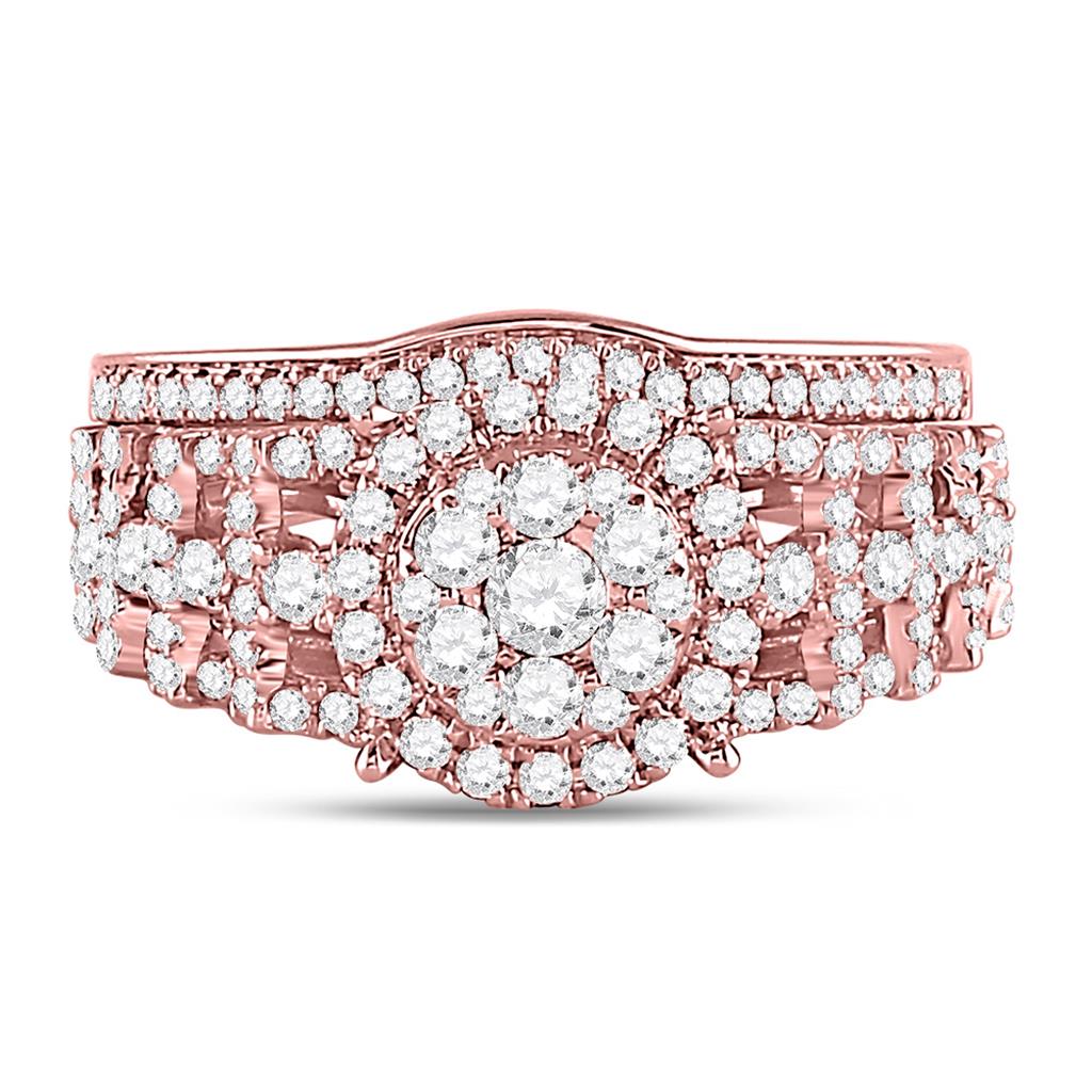 14k Rose Gold Round Diamond Vintage Bridal Wedding Ring Set 1 Ctw