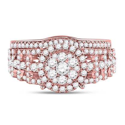 14k Rose Gold Round Diamond Vintage Bridal Wedding Ring Set 1 Ctw