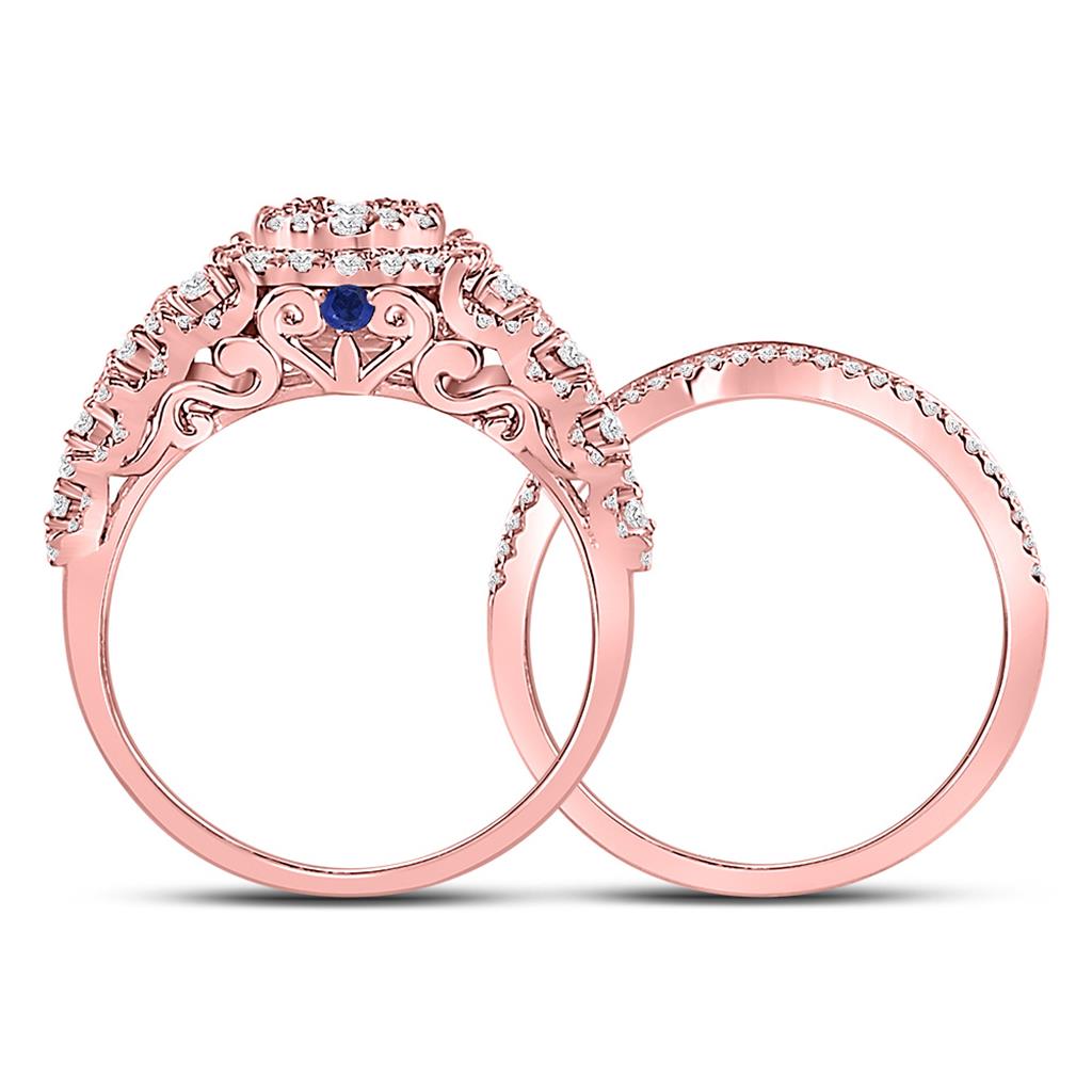 14k Rose Gold Round Diamond Vintage Bridal Wedding Ring Set 1 Ctw