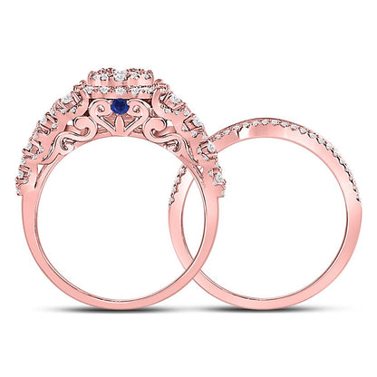 14k Rose Gold Round Diamond Vintage Bridal Wedding Ring Set 1 Ctw