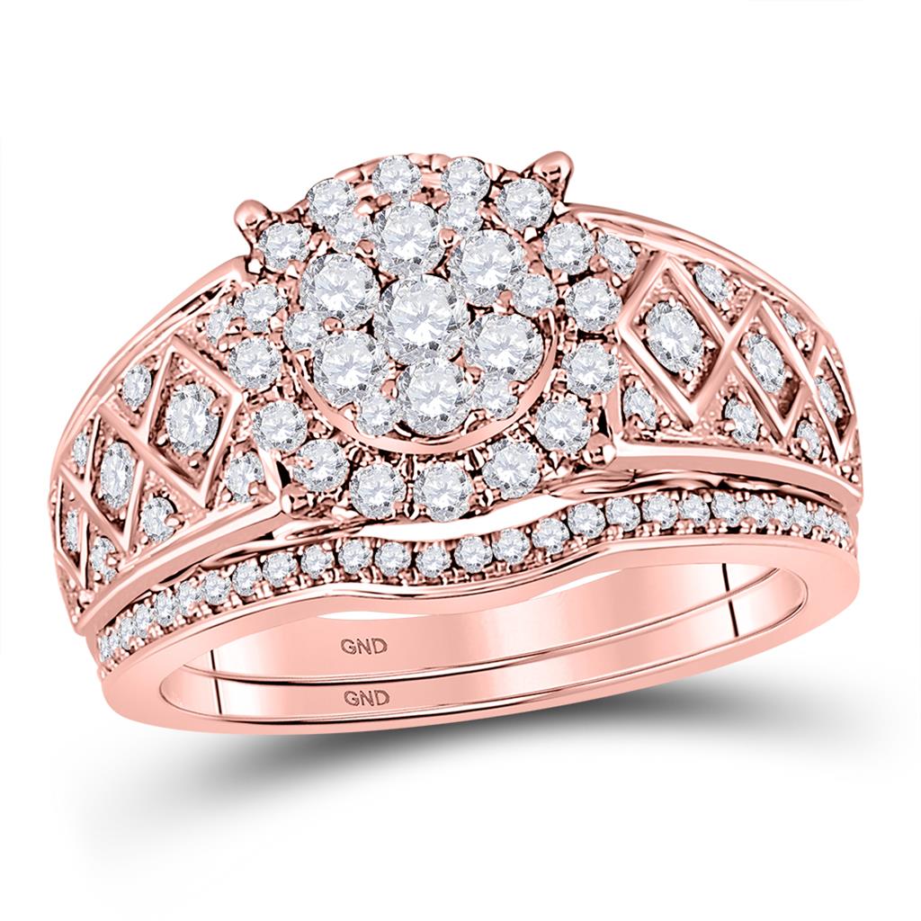 14k Rose Gold Round Diamond Vintage Bridal Wedding Ring Set 1 Cttw