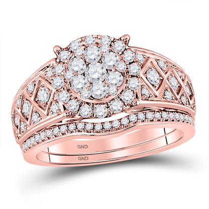 14k Rose Gold Round Diamond Vintage Bridal Wedding Ring Set 1 Cttw