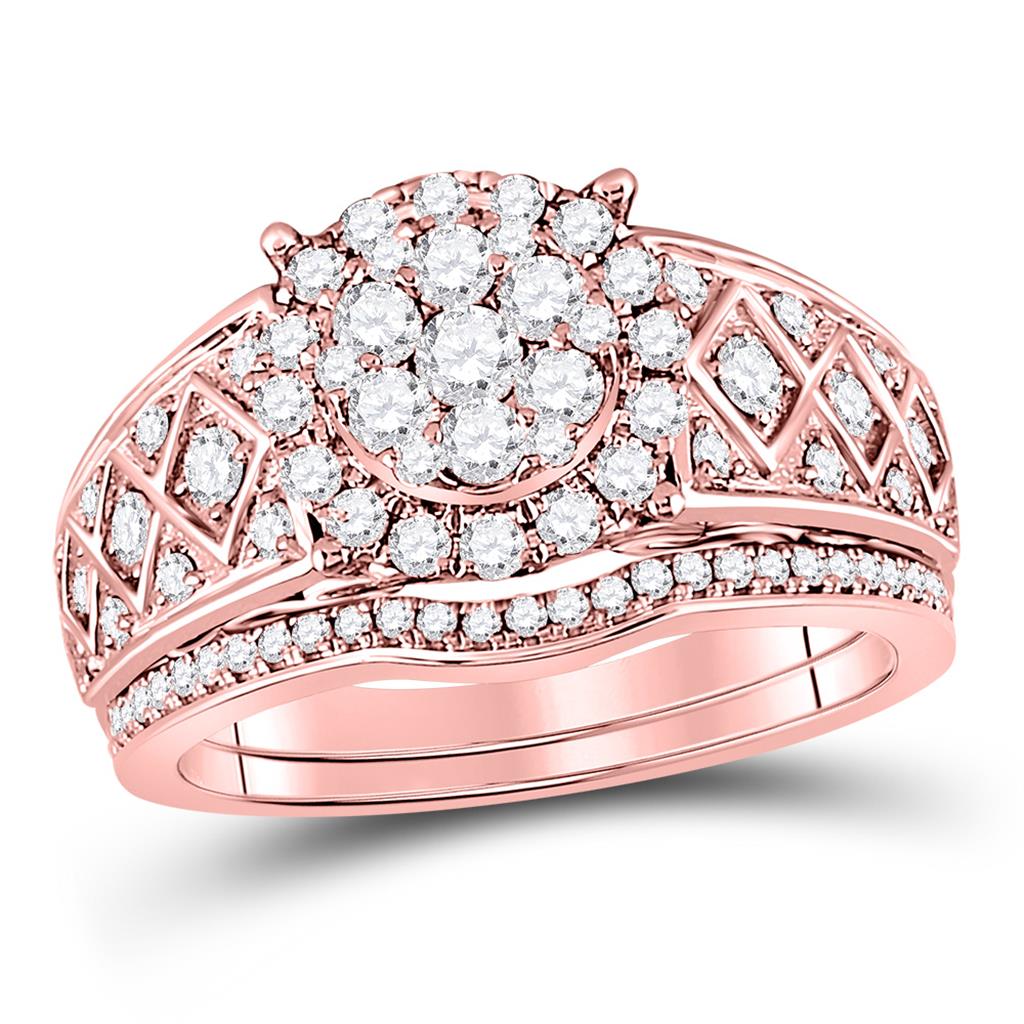 14k Rose Gold Round Diamond Vintage Bridal Wedding Ring Set 1 Cttw