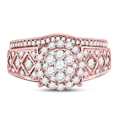 14k Rose Gold Round Diamond Vintage Bridal Wedding Ring Set 1 Cttw