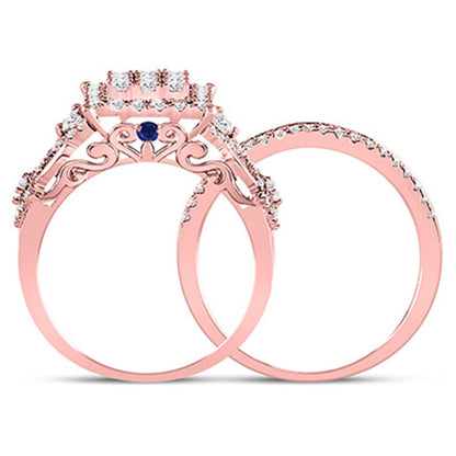 14k Rose Gold Round Diamond Vintage Bridal Wedding Ring Set 1-1/4 Cttw