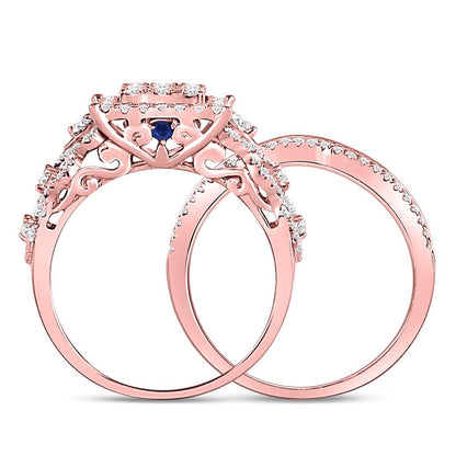 14k Rose Gold Round Diamond Bridal Wedding Ring Set 1 Cttw