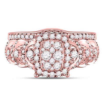 14k Rose Gold Round Diamond Vintage Bridal Wedding Ring Set 1 Ctw