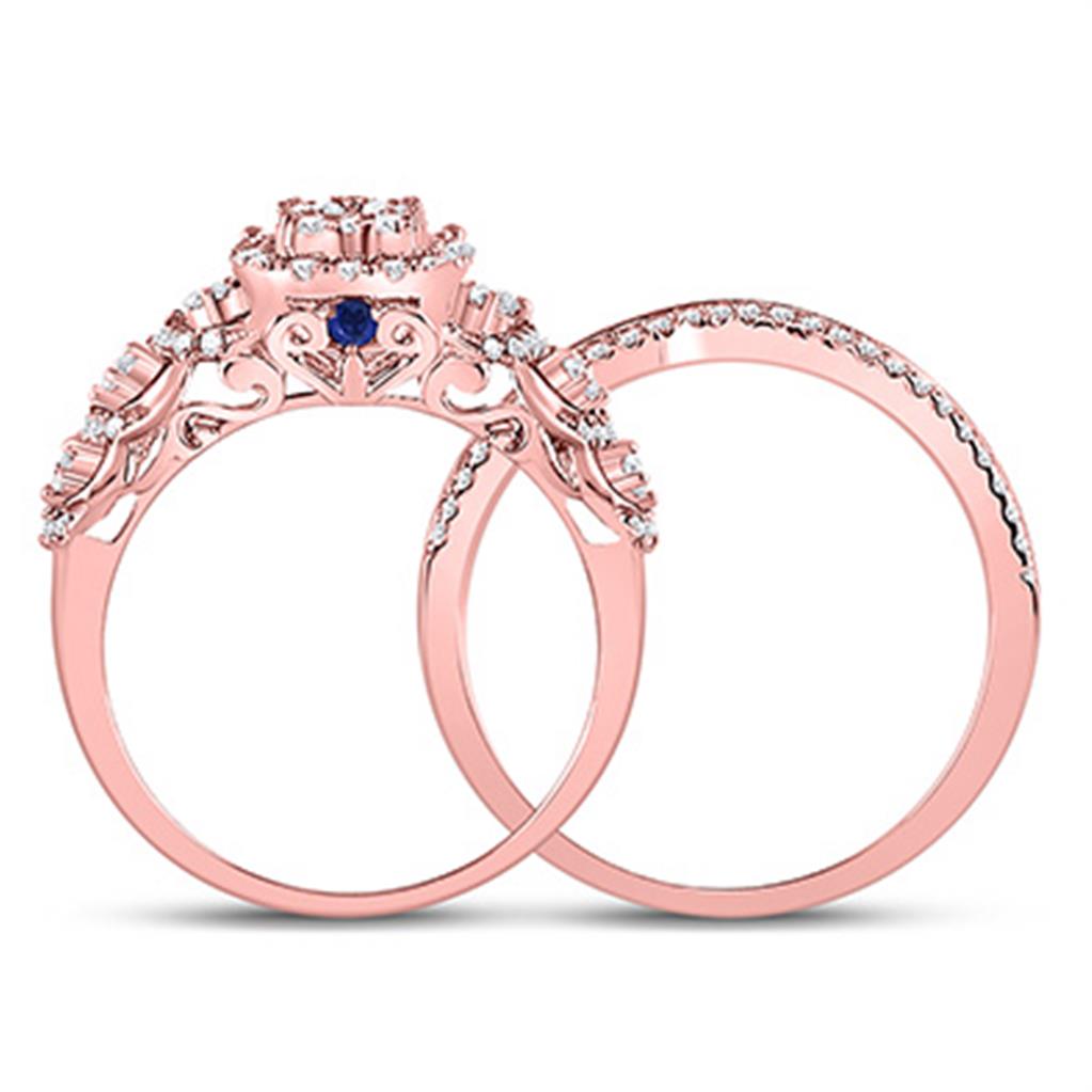 14k Rose Gold Round Diamond Vintage Bridal Wedding Ring Set 1 Ctw