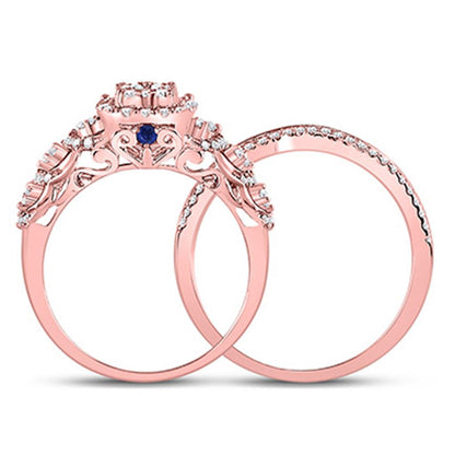 14k Rose Gold Round Diamond Vintage Bridal Wedding Ring Set 1 Ctw