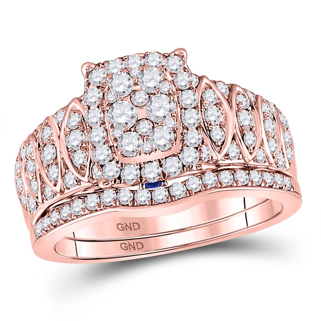 14k Rose Gold Round Diamond Bridal Wedding Ring Set 1 Cttw