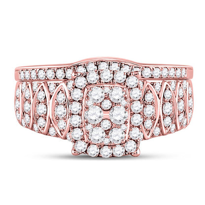 14k Rose Gold Round Diamond Bridal Wedding Ring Set 1 Cttw