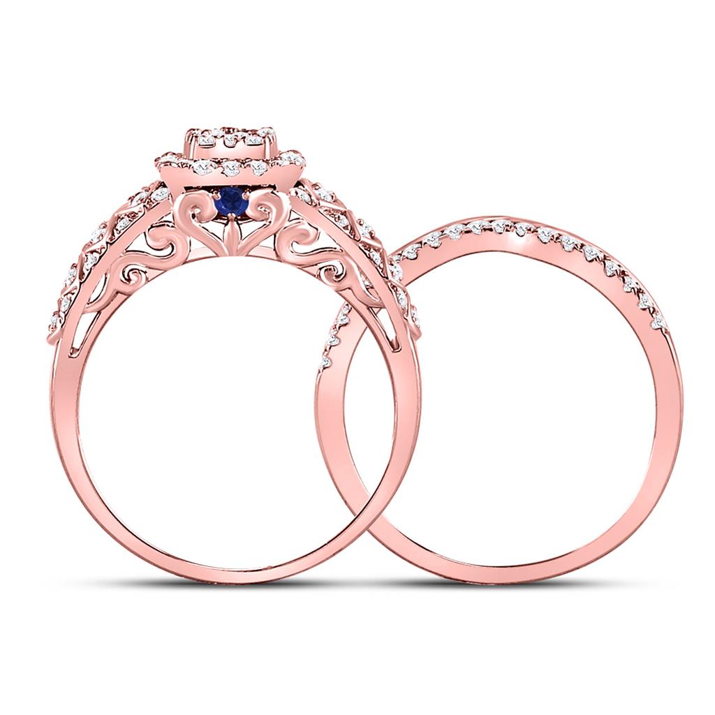 14k Rose Gold Round Diamond Bridal Wedding Ring Set 1 Cttw