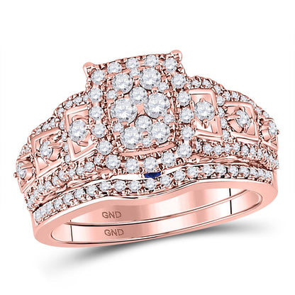 14k Rose Gold Round Diamond Vintage Bridal Wedding Ring Set 1 Cttw