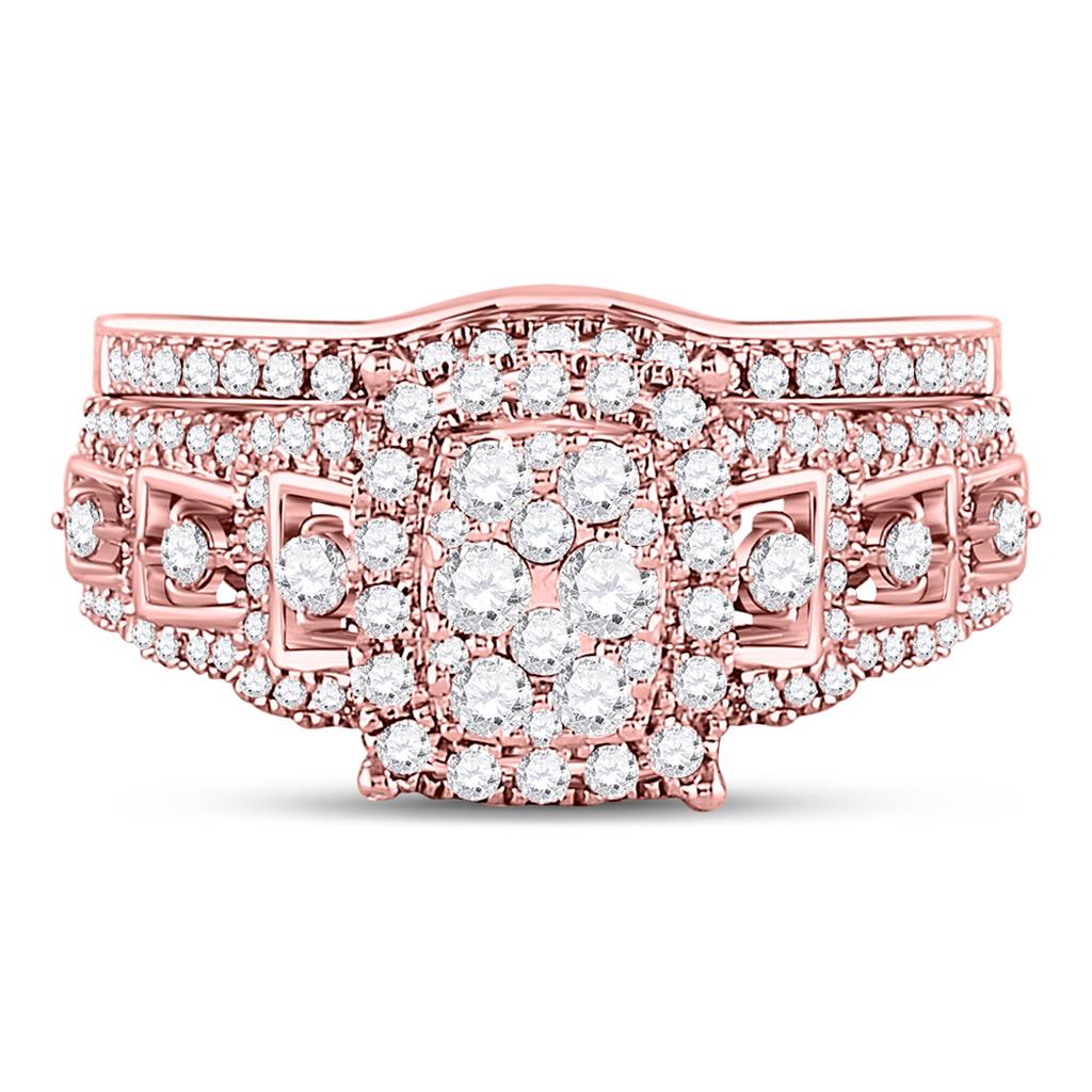 14k Rose Gold Round Diamond Vintage Bridal Wedding Ring Set 1 Cttw