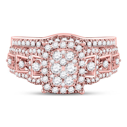 14k Rose Gold Round Diamond Vintage Bridal Wedding Ring Set 1 Cttw