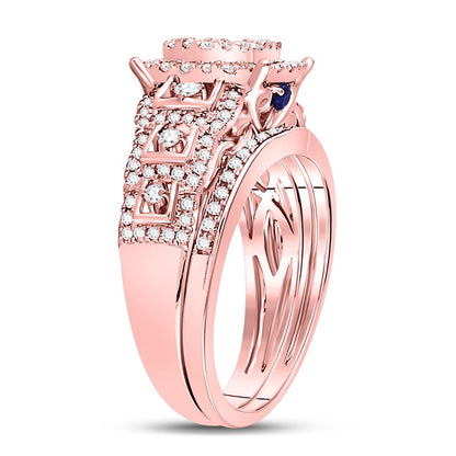 14k Rose Gold Round Diamond Vintage Bridal Wedding Ring Set 1 Cttw