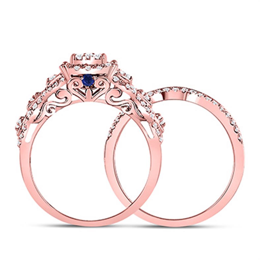 14k Rose Gold Round Diamond Vintage Bridal Wedding Ring Set 1 Cttw