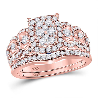 14k Rose Gold Round Diamond Bridal Wedding Ring Set 7/8 Cttw