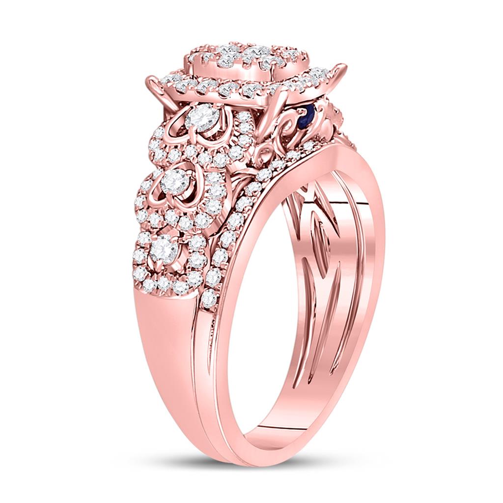 14k Rose Gold Round Diamond Bridal Wedding Ring Set 7/8 Cttw