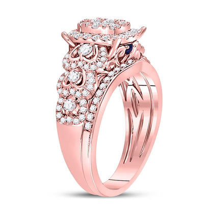 14k Rose Gold Round Diamond Bridal Wedding Ring Set 7/8 Cttw