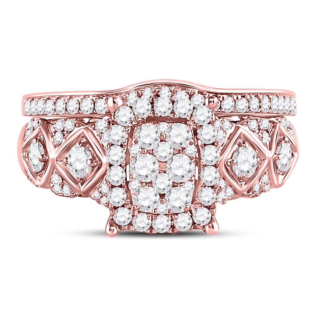 14k Rose Gold Round Diamond Bridal Wedding Ring Set 1 Cttw