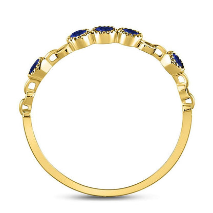 10kt Yellow Gold Round Blue Sapphire Dot Stackable Band Ring 1/5 Cttw