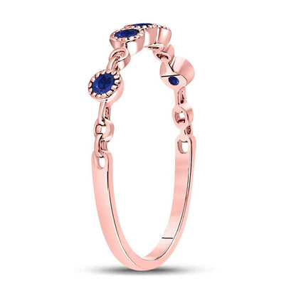 10kt Rose Gold Round Blue Sapphire Dot Stackable Band Ring 1/5 Cttw