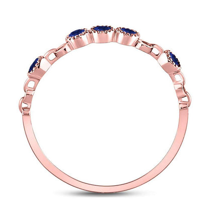 10kt Rose Gold Round Blue Sapphire Dot Stackable Band Ring 1/5 Cttw