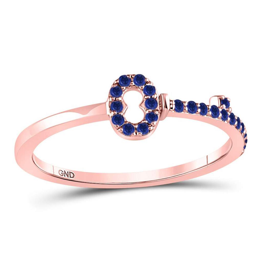 10kt Rose Gold Round Blue Sapphire Key Stackable Band Ring 1/5 Cttw