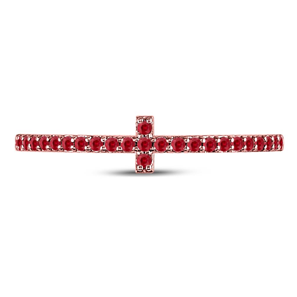 10k Rose Gold Round Ruby Cross Stackable Band Ring 1/6 Cttw