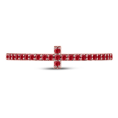 10k Rose Gold Round Ruby Cross Stackable Band Ring 1/6 Cttw