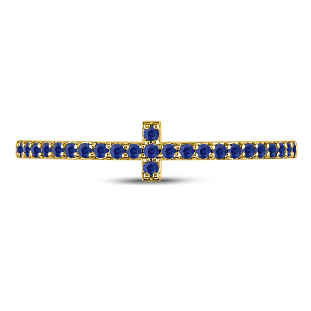 10k Yellow Gold Round Blue Sapphire Cross Stackable Band Ring 1/6 Cttw