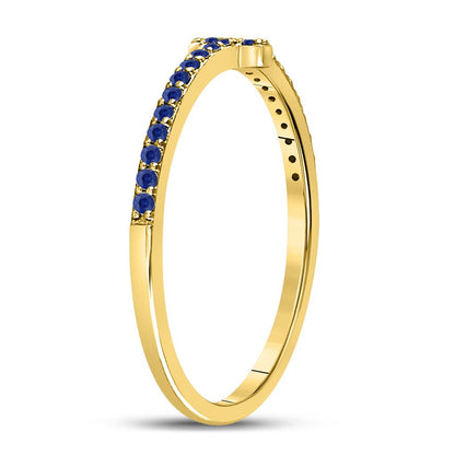 10k Yellow Gold Round Blue Sapphire Cross Stackable Band Ring 1/6 Cttw