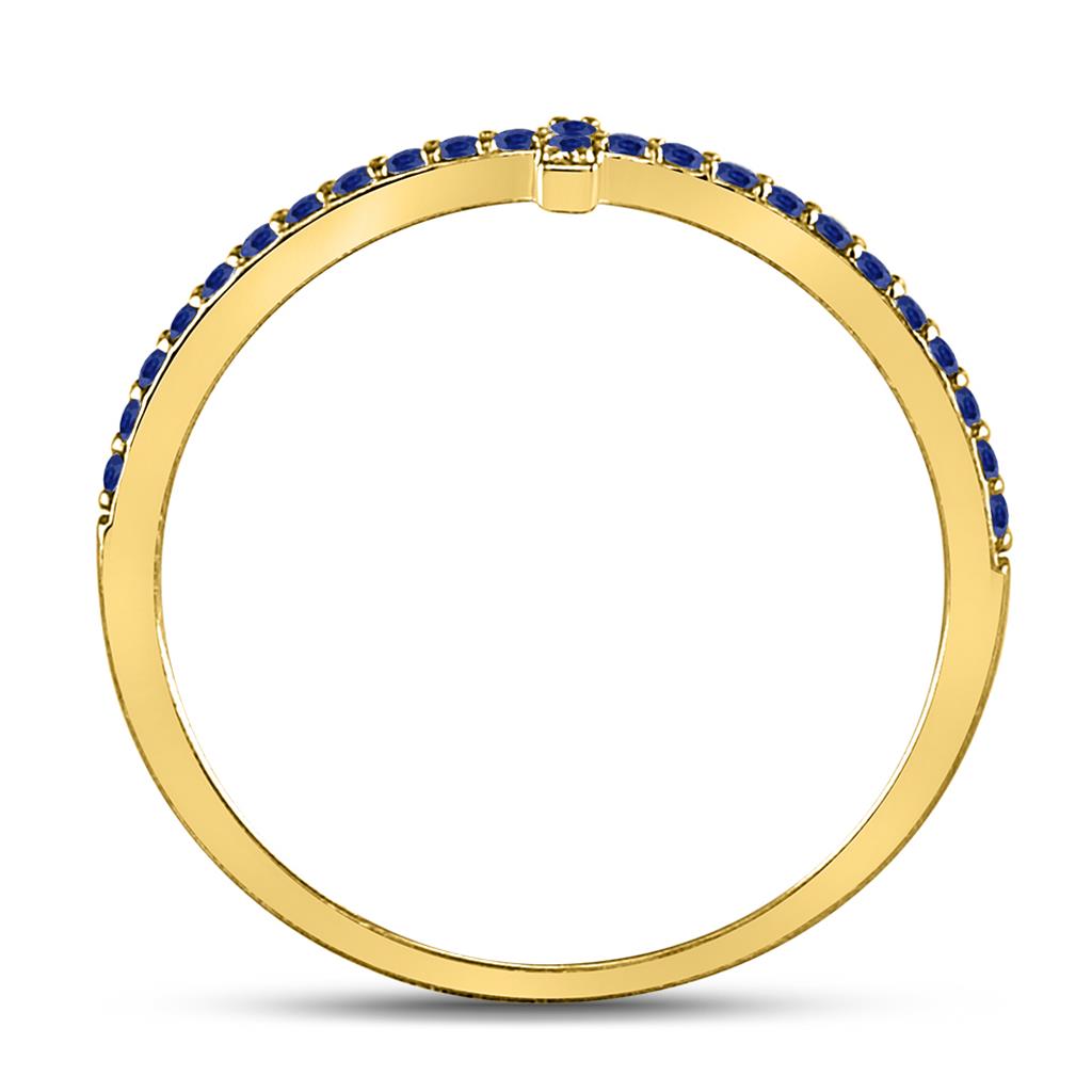 10k Yellow Gold Round Blue Sapphire Cross Stackable Band Ring 1/6 Cttw