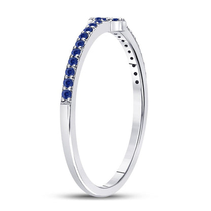 14k White Gold Round Blue Sapphire Cross Stackable Band Ring 1/6 Cttw