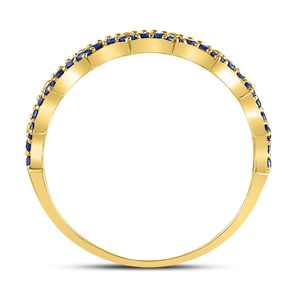 10k Yellow Gold Round Blue Sapphire Scalloped Stackable Band Ring 1/4 Cttw