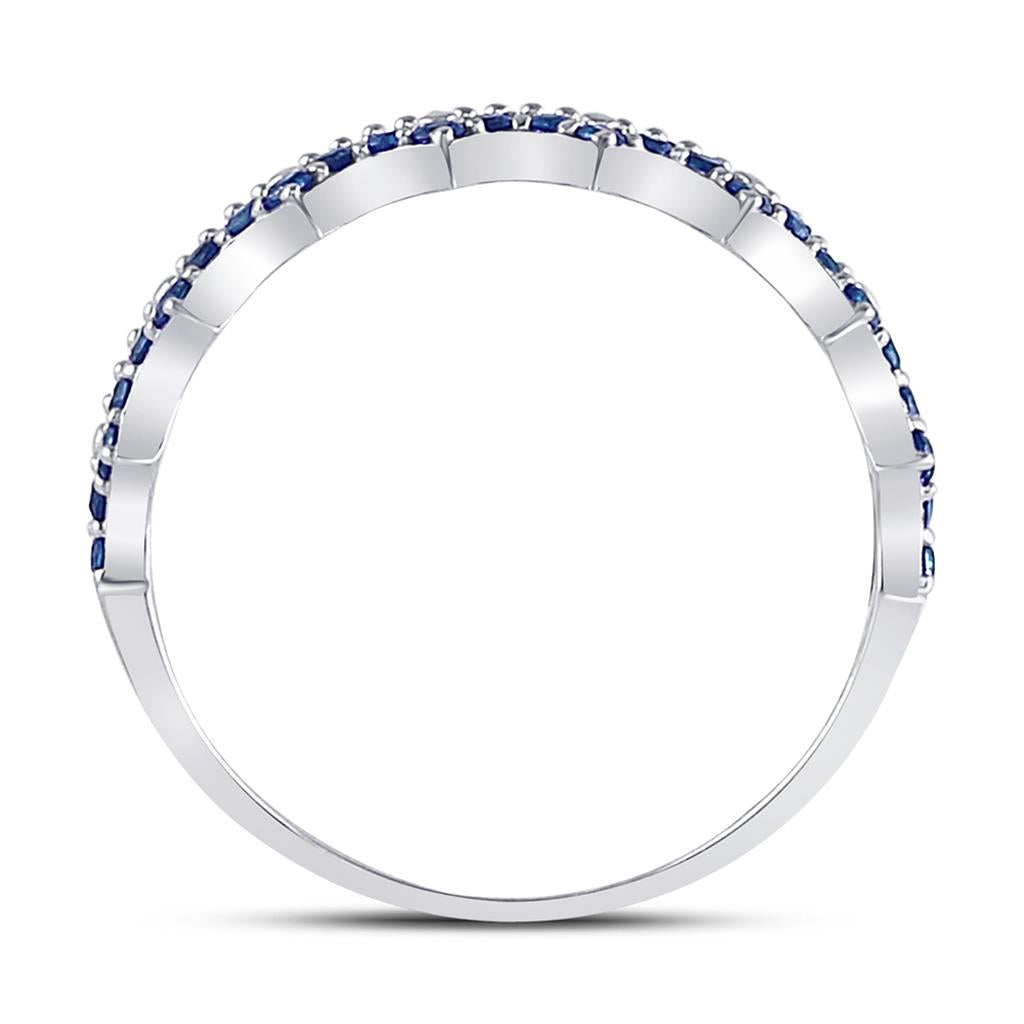 14k White Gold Round Blue Sapphire Scalloped Stackable Band Ring 1/4 Cttw