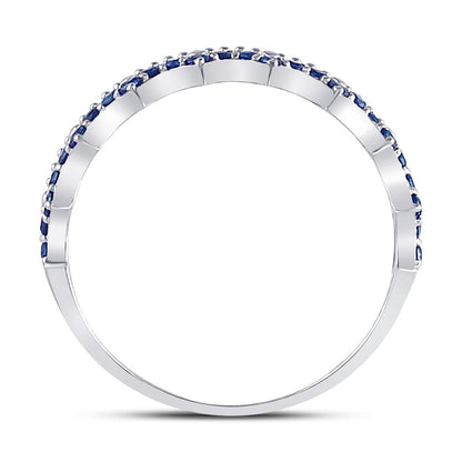 14k White Gold Round Blue Sapphire Scalloped Stackable Band Ring 1/4 Cttw