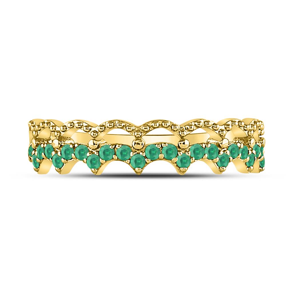 10k Yellow Gold Round Emerald Scalloped Stackable Band Ring 1/4 Cttw