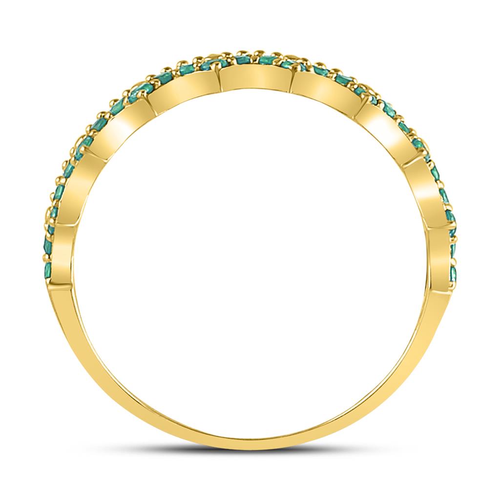 10k Yellow Gold Round Emerald Scalloped Stackable Band Ring 1/4 Cttw