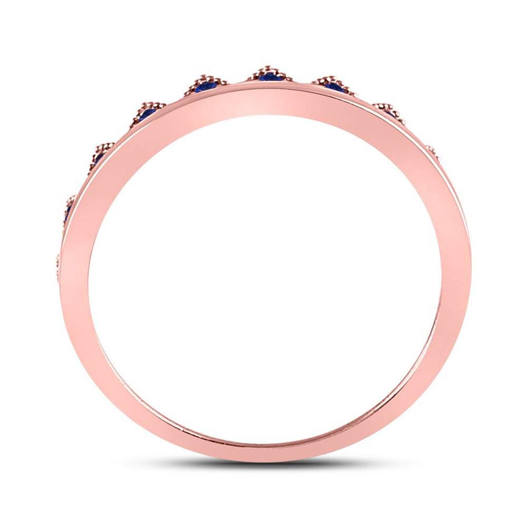 10kt Rose Gold Round Blue Sapphire Chevron Stackable Band Ring 1/10 Cttw